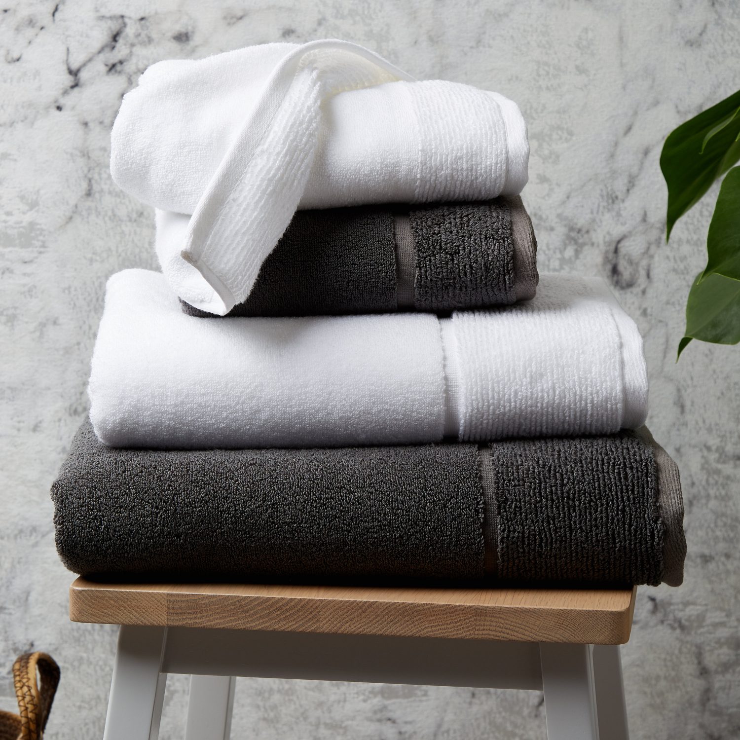 Panda London Bamboo Towels Folded Pure White and Urban Grey
