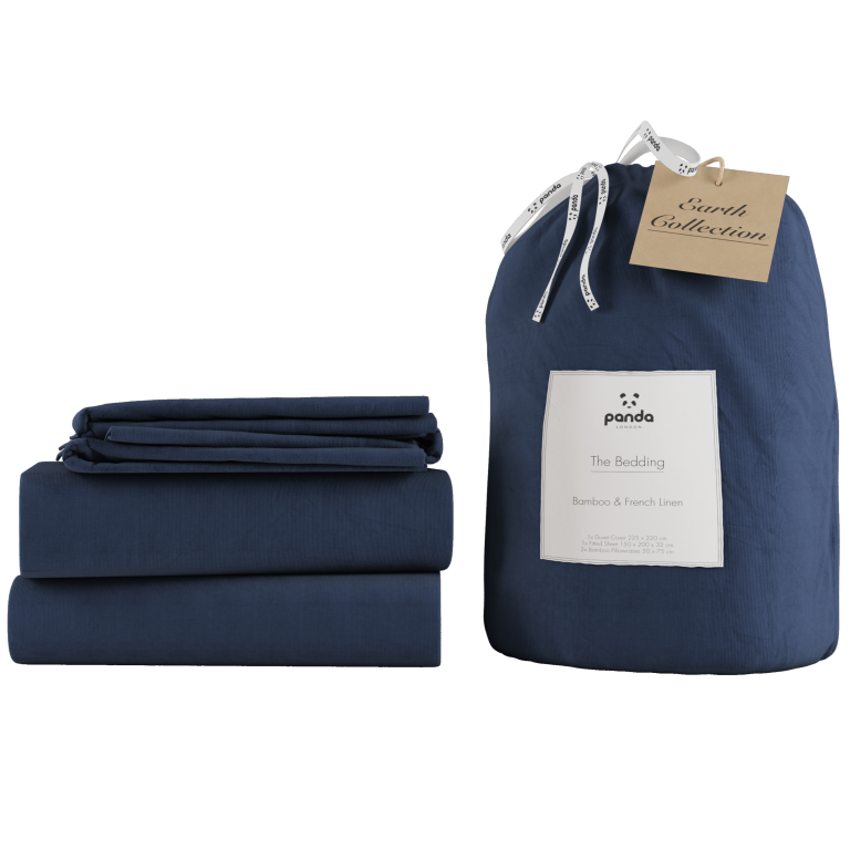 Panda London 100 Bamboo French Linen Bedding Earth Collection in Midnight Navy